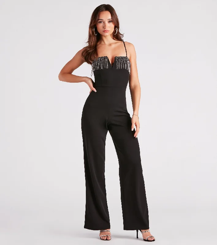 Make It Glam Rhinestone Fringe Jumpsuit