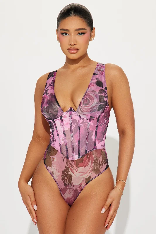 Marlene Floral Mesh Bodysuit - Purple/combo