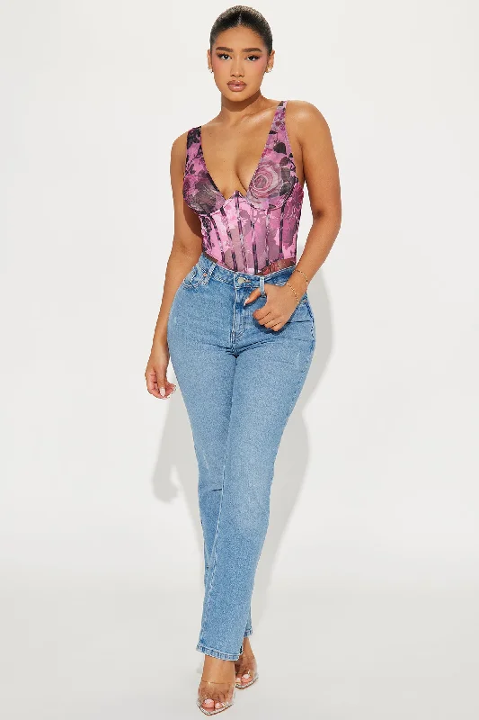 Marlene Floral Mesh Bodysuit - Purple/combo