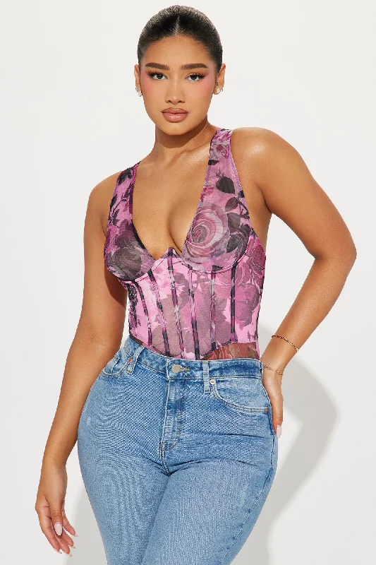 Marlene Floral Mesh Bodysuit - Purple/combo