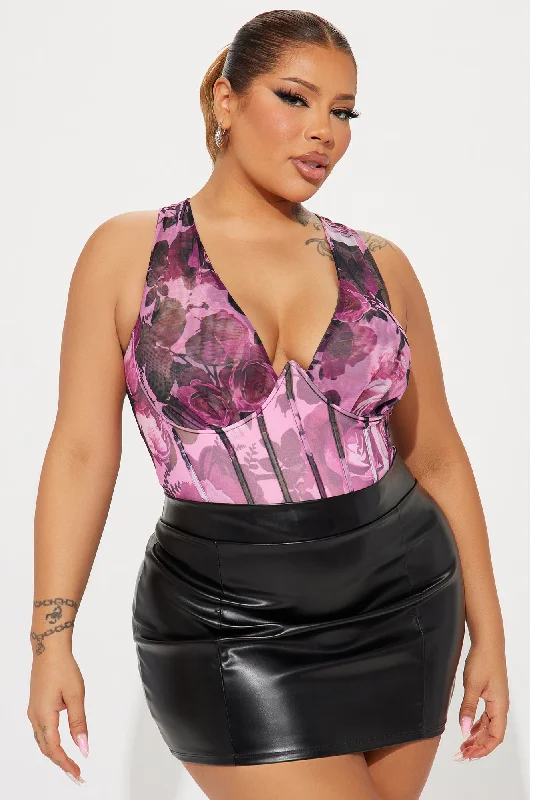 Marlene Floral Mesh Bodysuit - Purple/combo