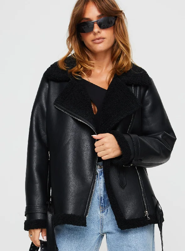 Maudie Shearling Faux Leather Jacket Black