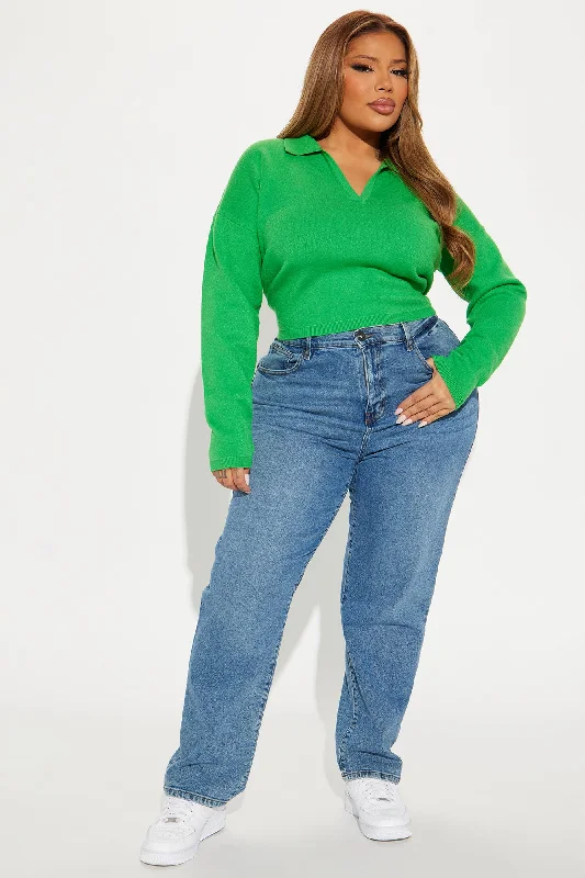 Maya Cropped Polo Sweater - Kelly Green