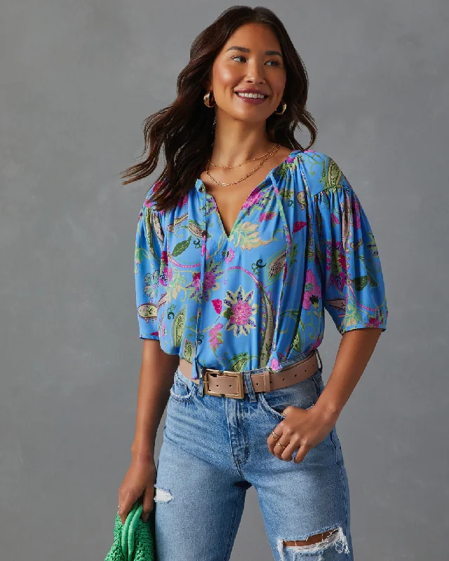 Mayra Paisley Printed Short Sleeve Blouse