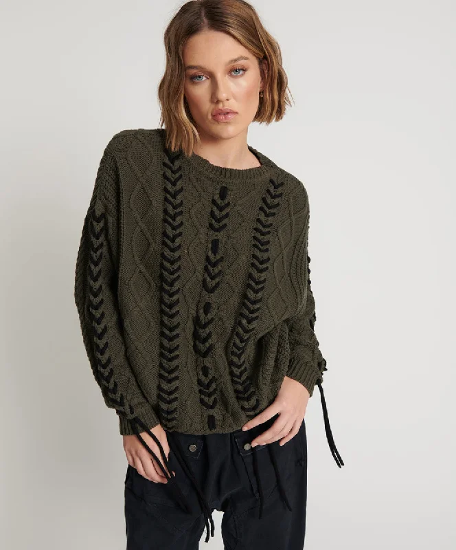 MILITARY KHAKI THREADED CABLE SWEATER