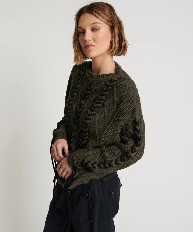 MILITARY KHAKI THREADED CABLE SWEATER