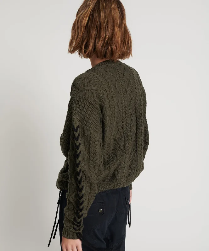 MILITARY KHAKI THREADED CABLE SWEATER