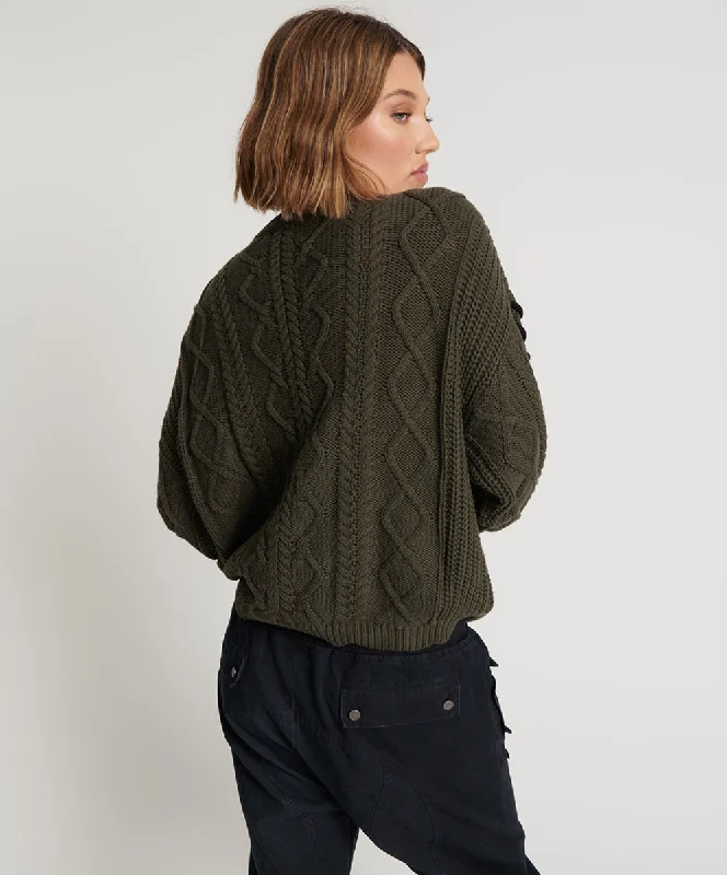 MILITARY KHAKI THREADED CABLE SWEATER