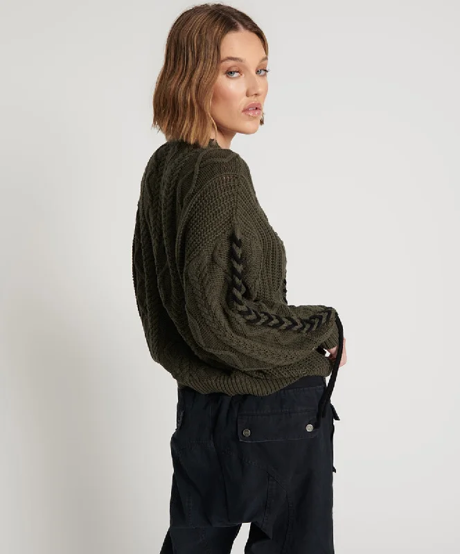 MILITARY KHAKI THREADED CABLE SWEATER