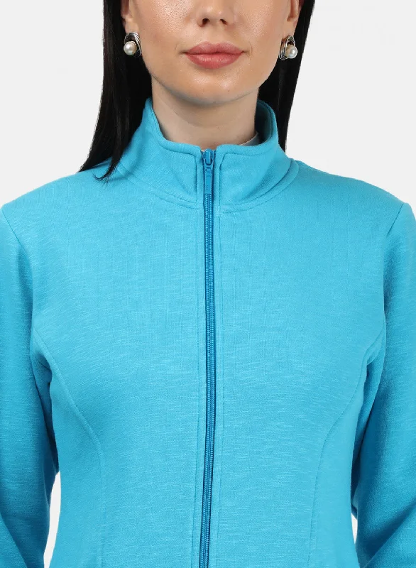 Women Blue Plain Sweatshirt