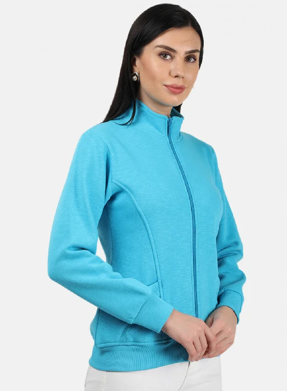 Women Blue Plain Sweatshirt