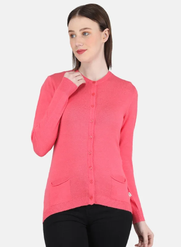 Women Pink Self Design Cardigan