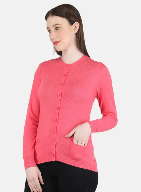 Women Pink Self Design Cardigan