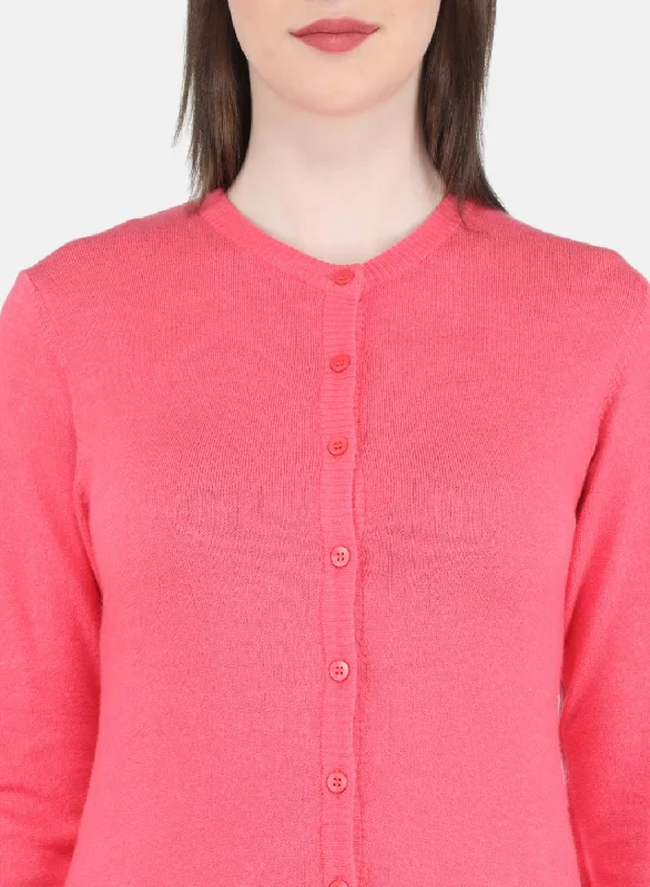 Women Pink Self Design Cardigan