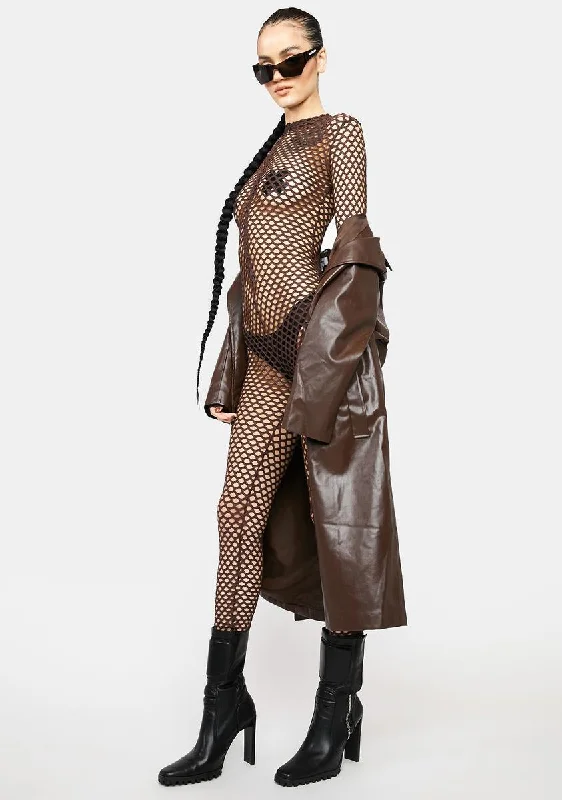 Mocha Call Me Bad Fishnet Catsuit