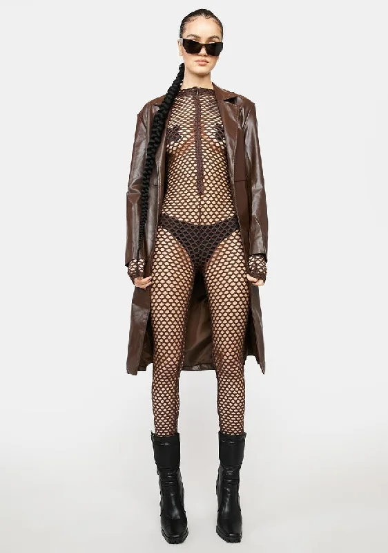 Mocha Call Me Bad Fishnet Catsuit