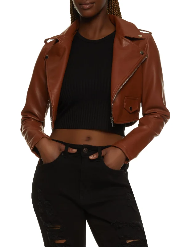 Faux Leather Zip Cropped Moto Jacket