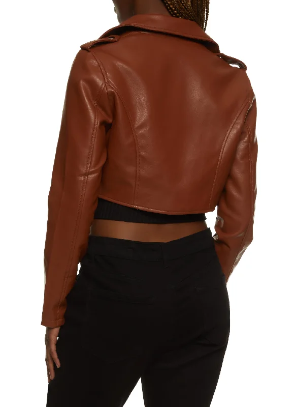 Faux Leather Zip Cropped Moto Jacket