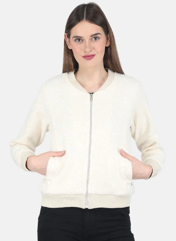 Women Beige Jaquard Sweatshirt