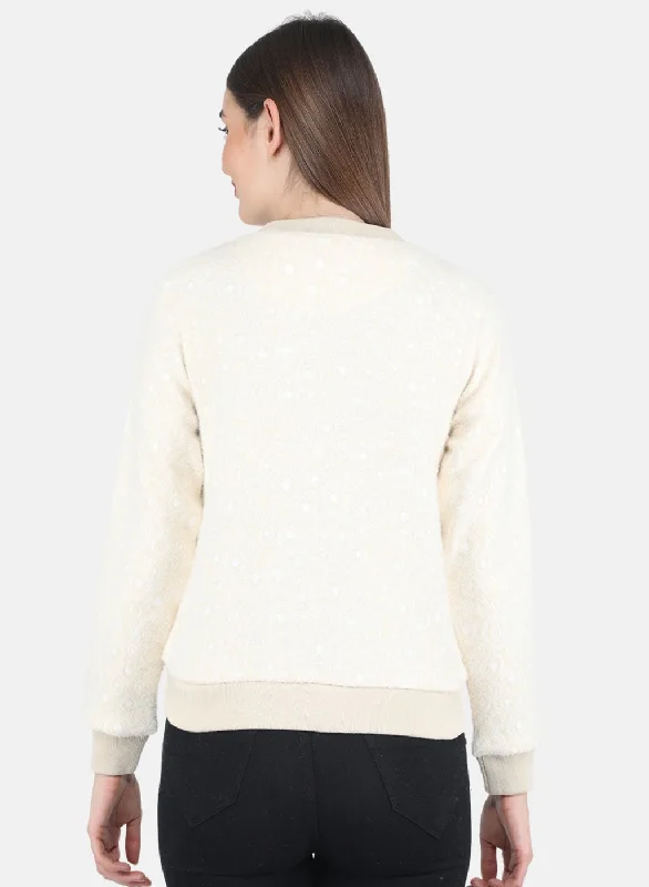 Women Beige Jaquard Sweatshirt