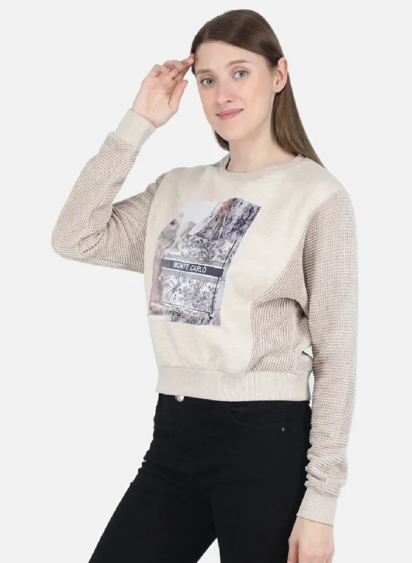 Women Beige Printed Sweatshirt