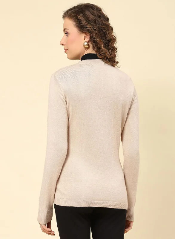 Women Beige Solid Modal Nylone Cardigan