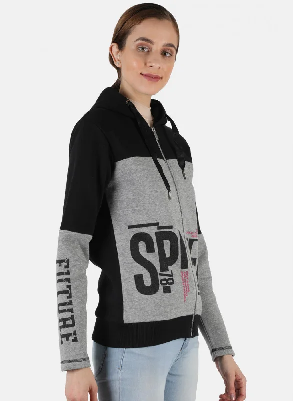 Women Black Printed Sweatshirt