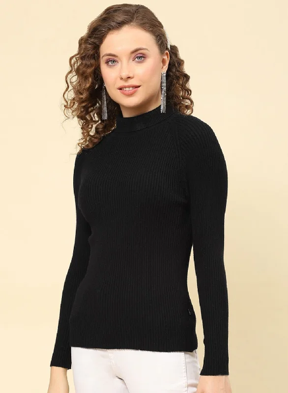 Women Black Solid Blend wool Sceavy