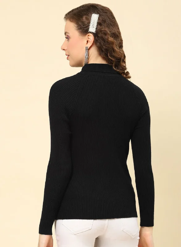 Women Black Solid Blend wool Sceavy