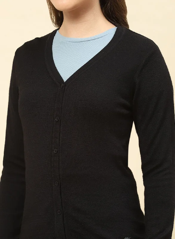 Women Black Solid Modal Nylone Cardigan