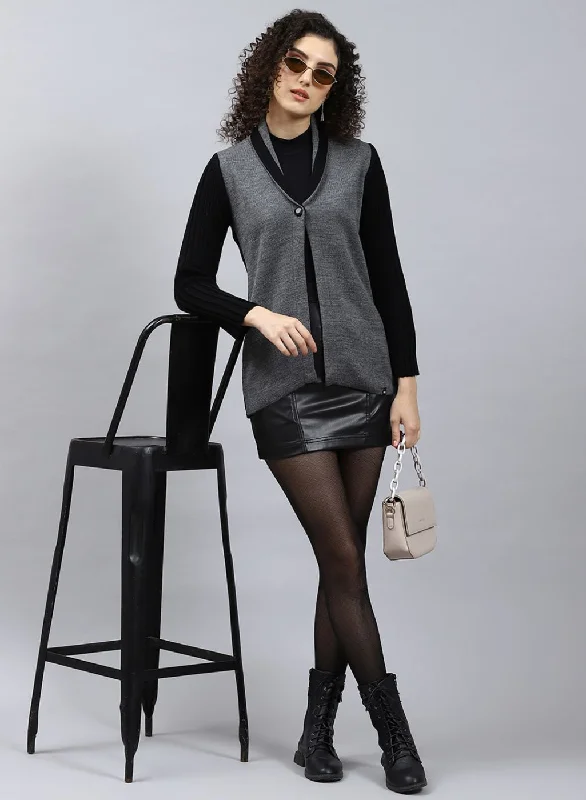 Women Black Solid Wool blend Cardigan