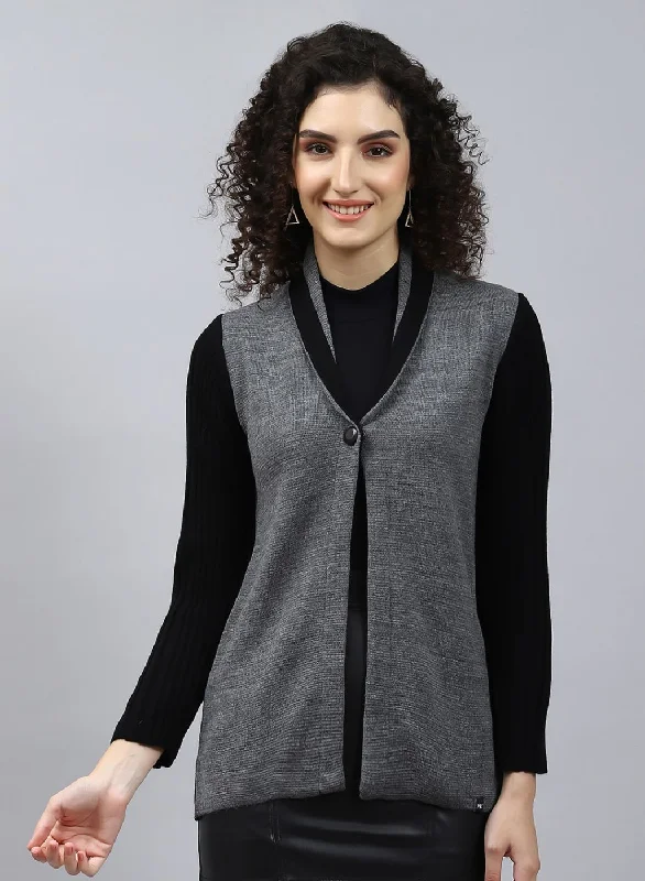 Women Black Solid Wool blend Cardigan