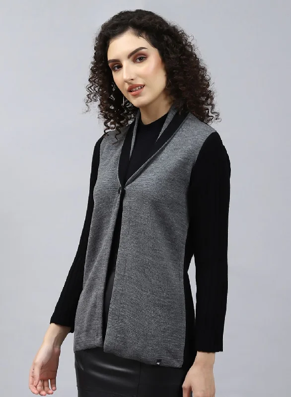 Women Black Solid Wool blend Cardigan