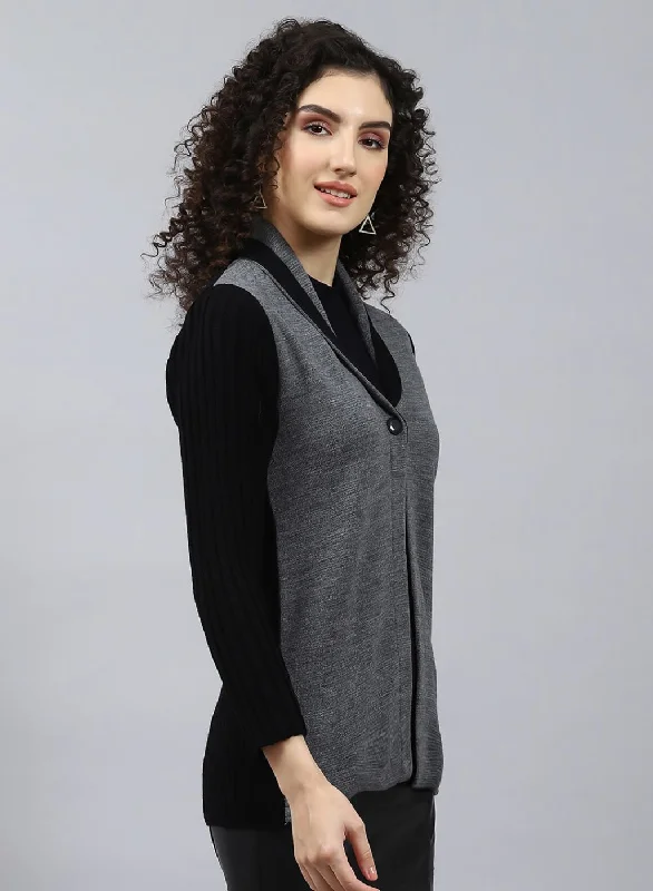 Women Black Solid Wool blend Cardigan