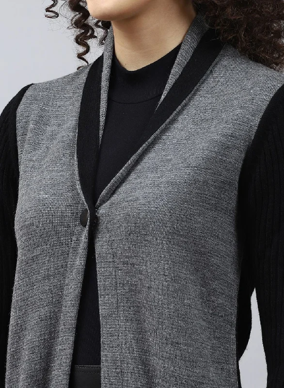 Women Black Solid Wool blend Cardigan