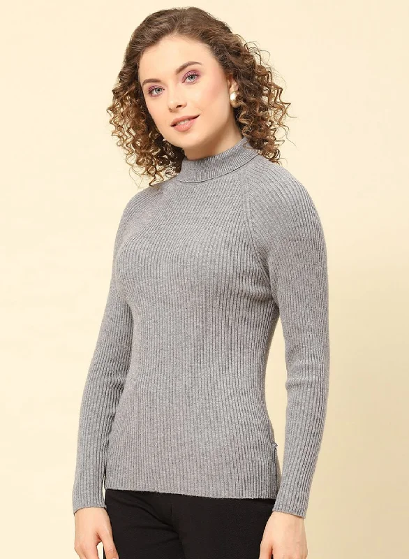 Women Grey Solid Blend wool Sceavy