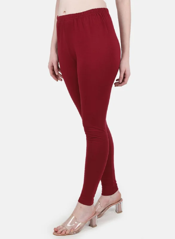 Women Maroon Solid Legging