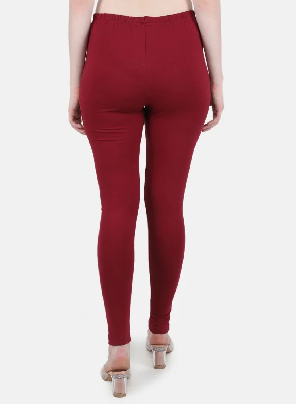 Women Maroon Solid Legging