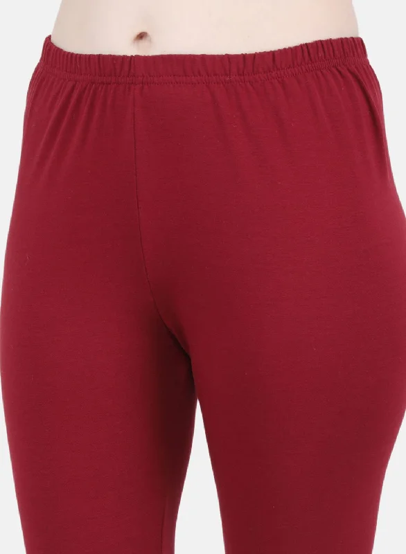 Women Maroon Solid Legging