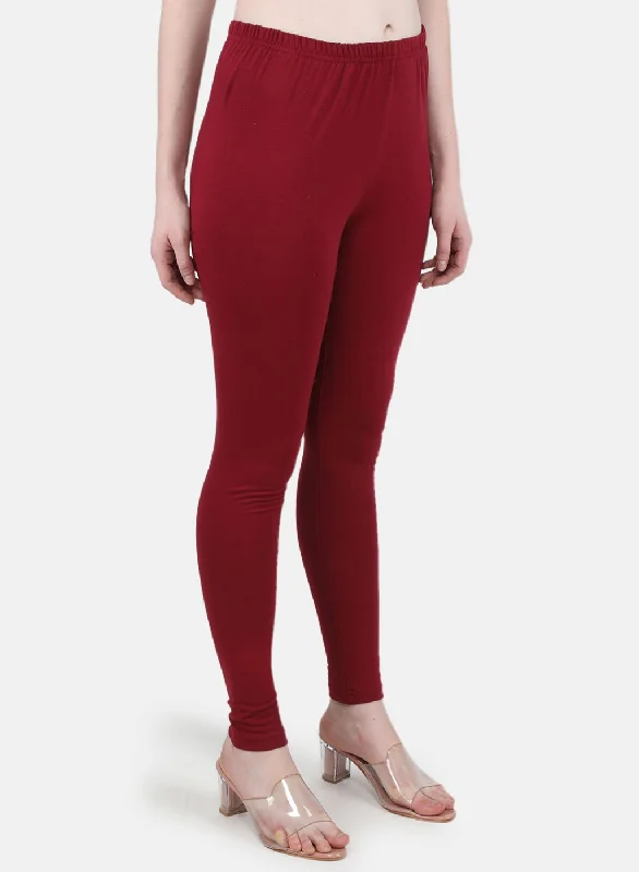 Women Maroon Solid Legging