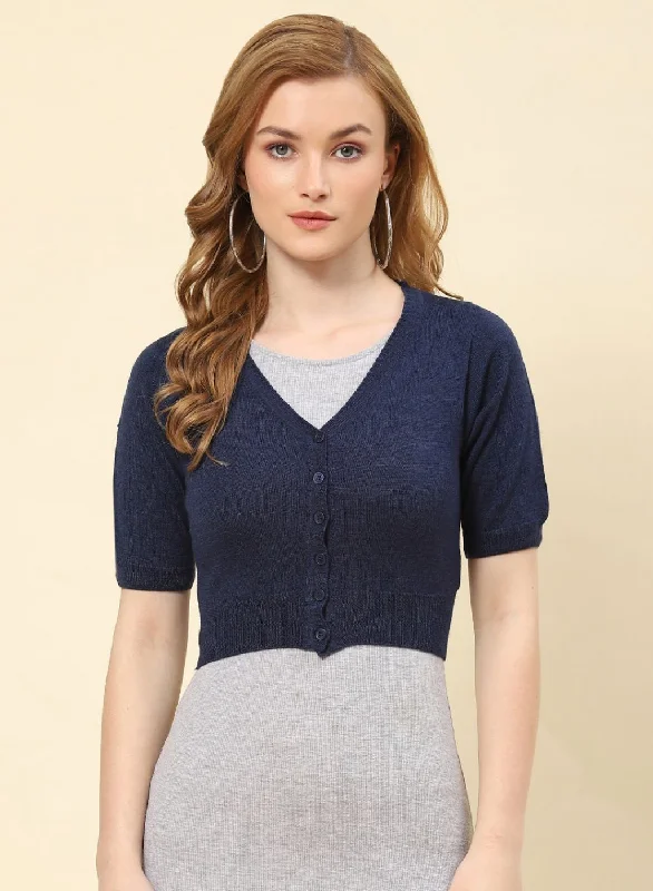 Women NAvy Blue Solid Pure wool Blouse