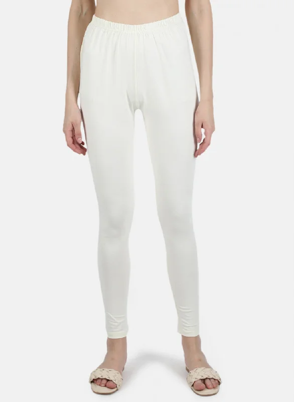 Women Off White Plain Legging