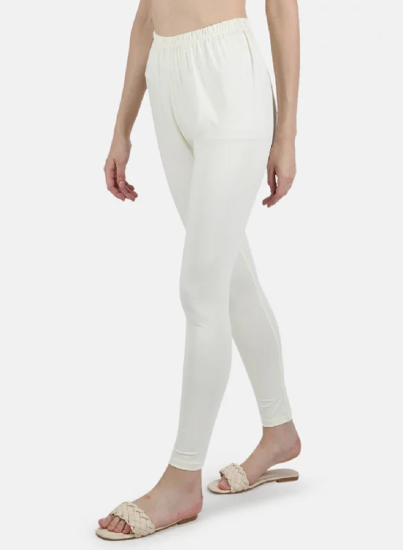 Women Off White Plain Legging