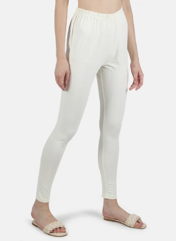 Women Off White Plain Legging