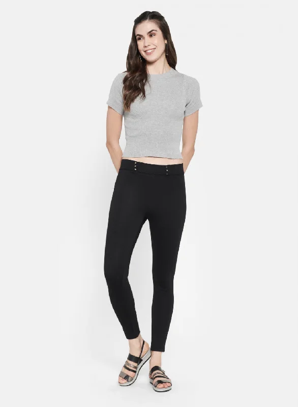 Womens Black Plain Jegging