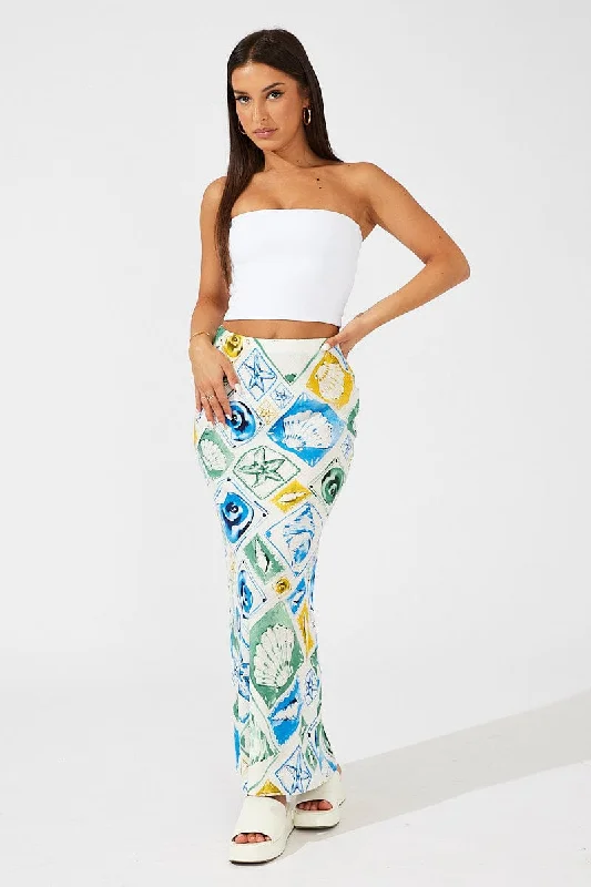 Multi Abstract Maxi Bias Skirt