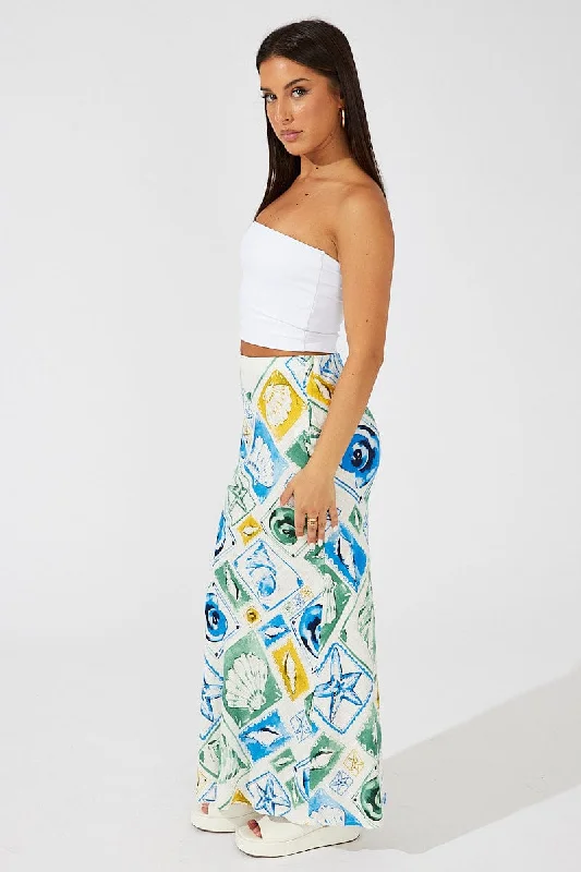 Multi Abstract Maxi Bias Skirt