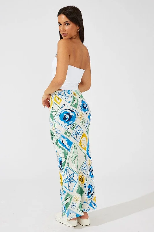 Multi Abstract Maxi Bias Skirt