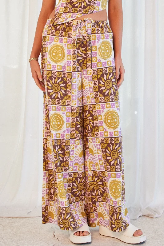 Multi Abstract Wide Leg Pants High Rise