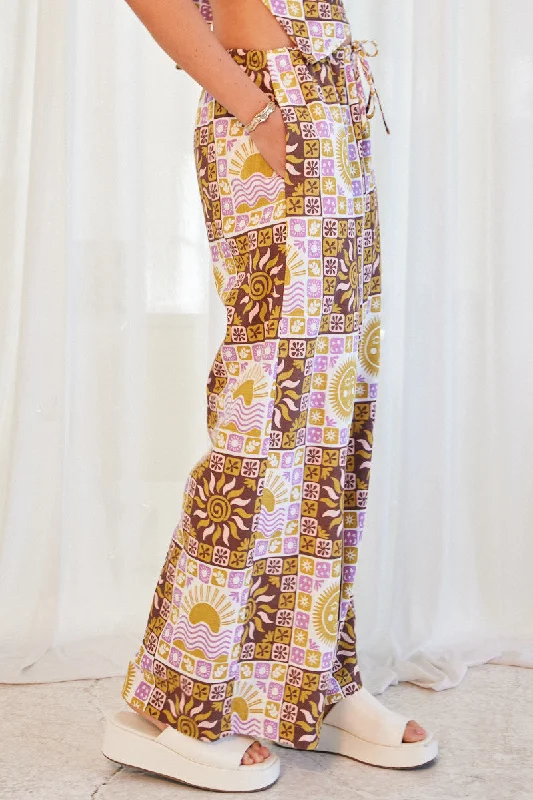 Multi Abstract Wide Leg Pants High Rise